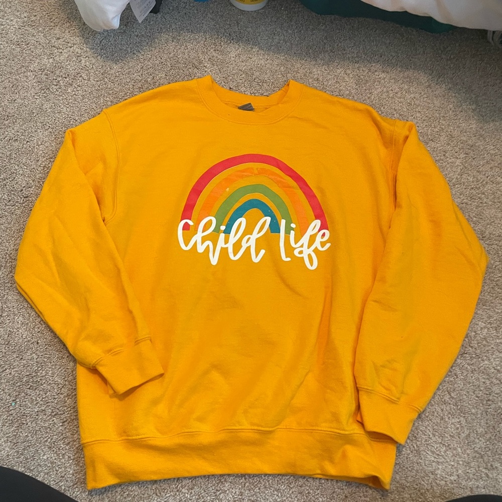 Gildan Child Life Specialist Rainbow Crewneck Sweatshirt Yellow